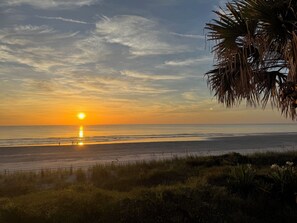 On the beach, sun-loungers, beach towels