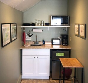 Fridge, microwave, coffee/tea maker