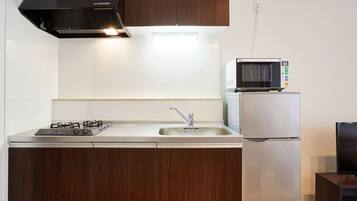 Apartment Type Twin | Private kitchen | Full-size fridge, microwave, stovetop, electric kettle