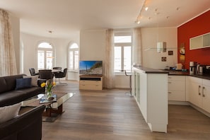 Smart TV, fireplace, DVD player, books - Dream apartment with tower room, winter garden, sauna, balcony (radiant heater), coffee bar (Sellin)