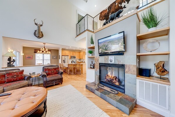 スマートテレビ、暖炉、DVD プレーヤー、書庫