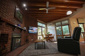 Télévision, cheminée, Netflix, lecteur de DVD