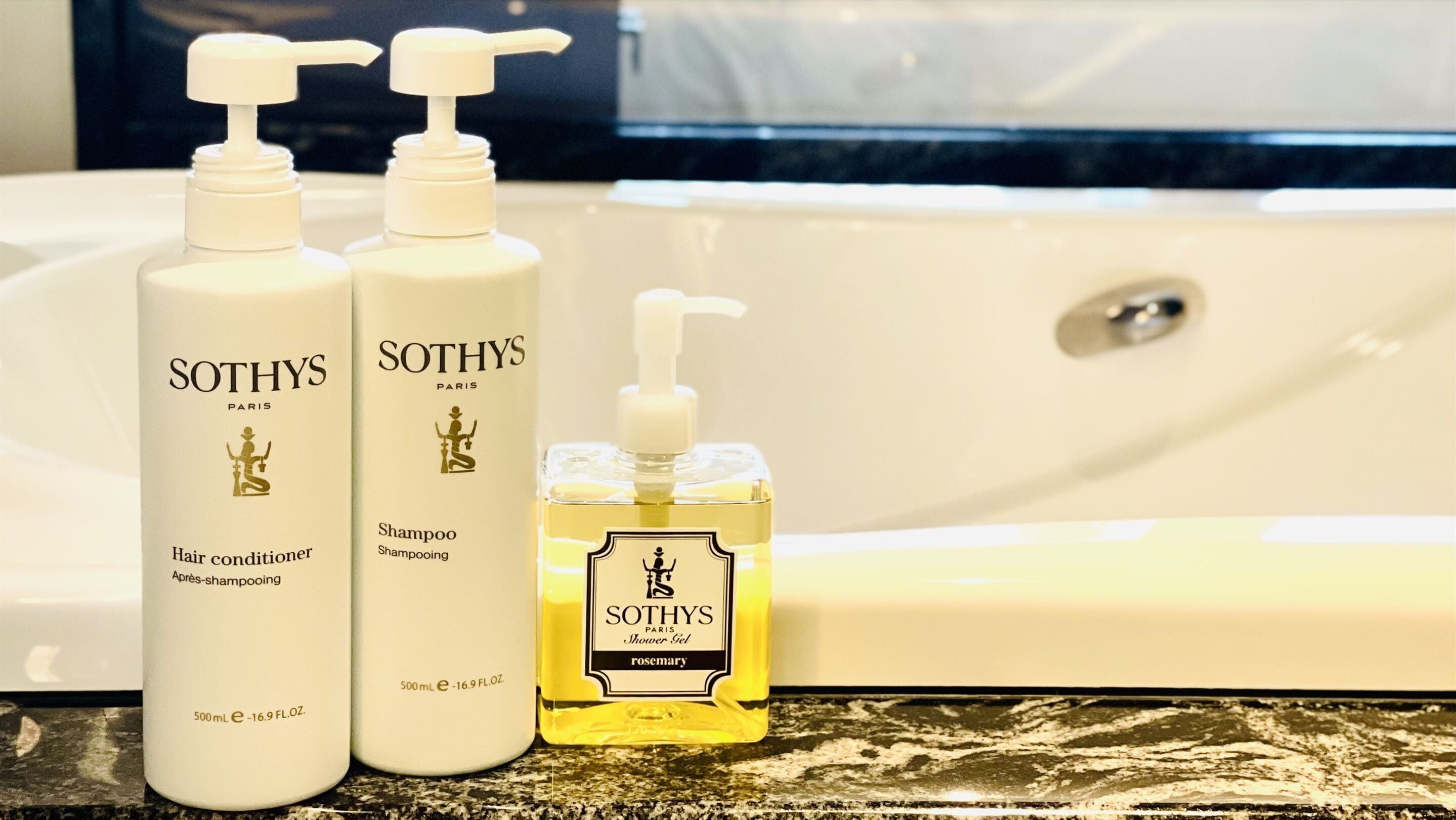 separate bathtub and shower, deep-soaking bathtub, free toiletries