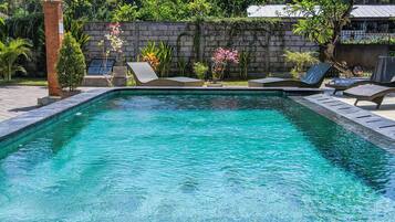 Outdoor pool, pool loungers