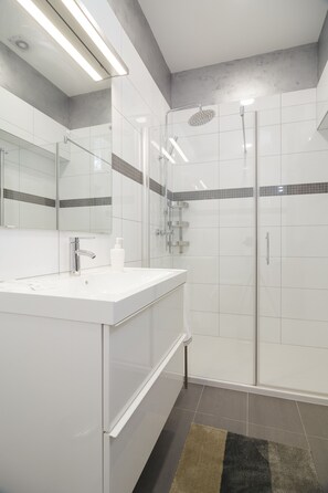 City Studio | Bathroom | Shower, hydromassage showerhead, free toiletries, hair dryer
