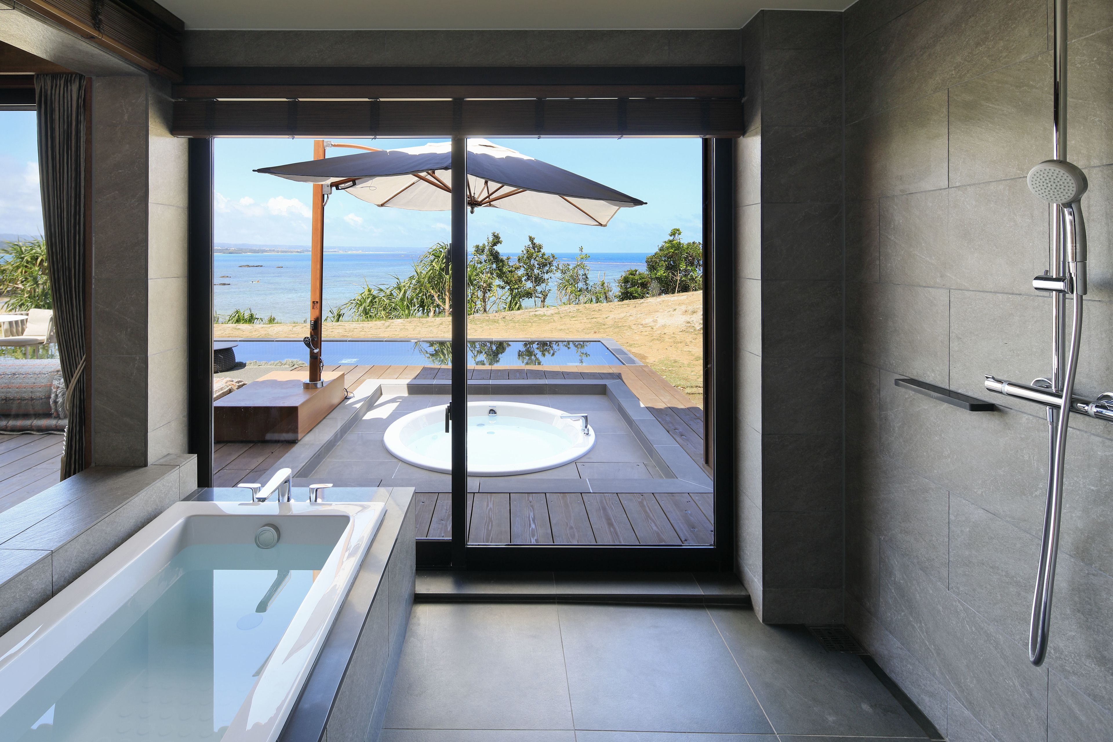 villa suite w/pool (double room) | bathroom | separate bathtub and shower, jetted bath, free toiletries, hair dryer