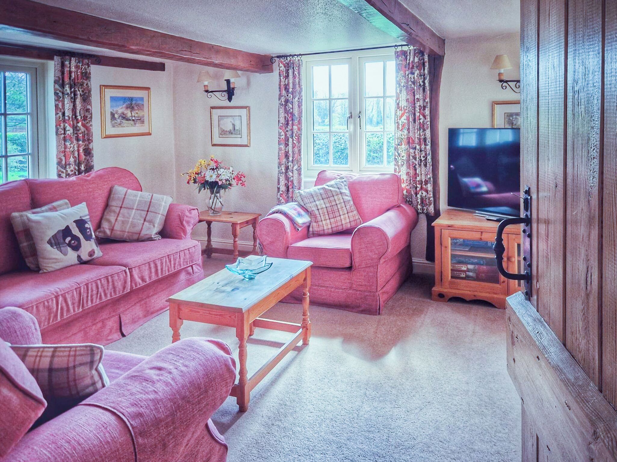TV, fireplace