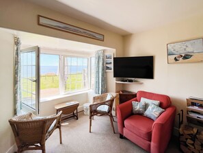 Fireplace - Former coastguard cottage with spectacular view from Rame Head to Looe Island. (Downderry, near Looe)