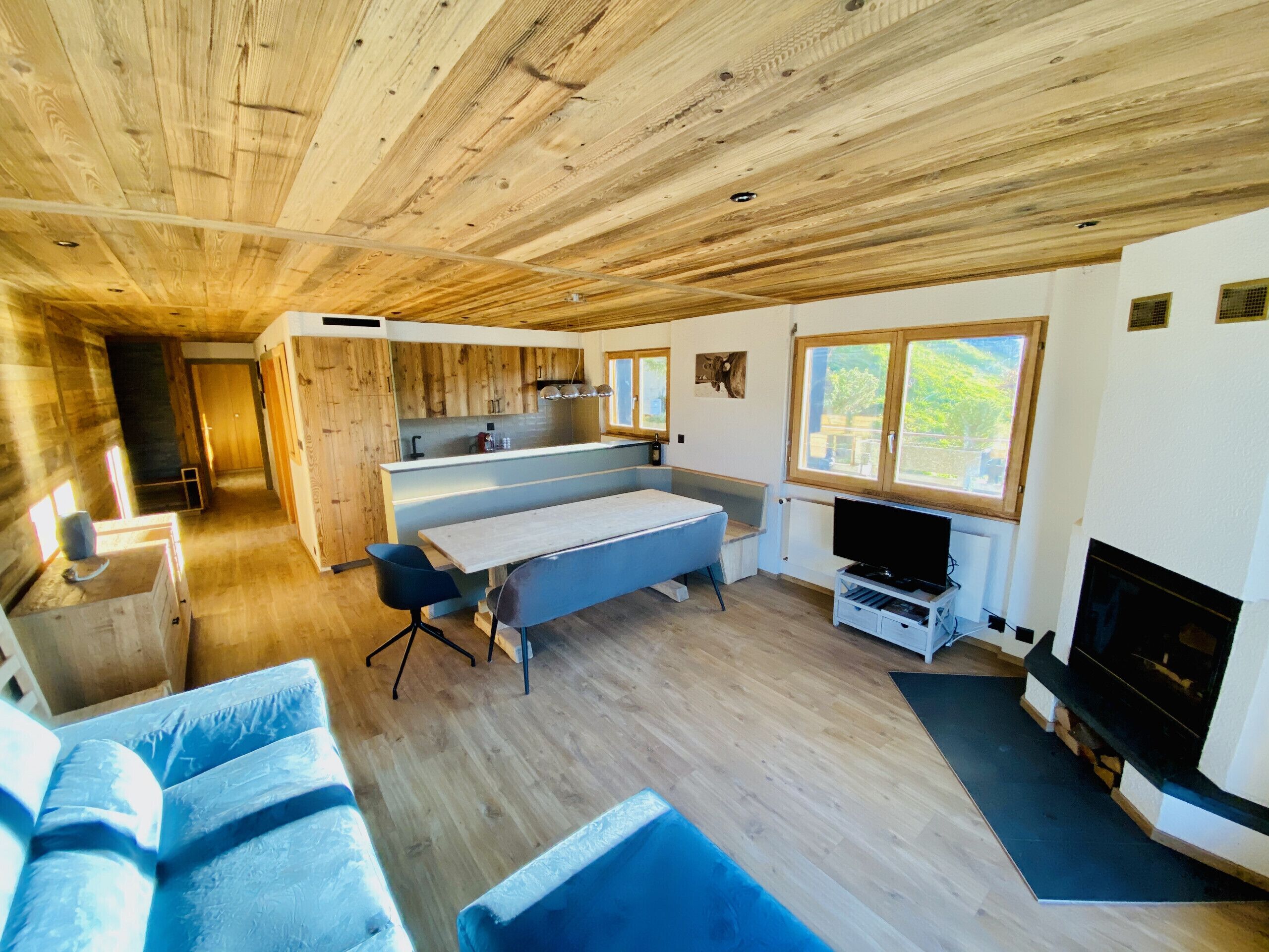 TV, fireplace