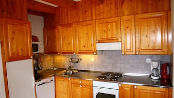 Een koelkast, een magnetron, een oven, een vaatwasser