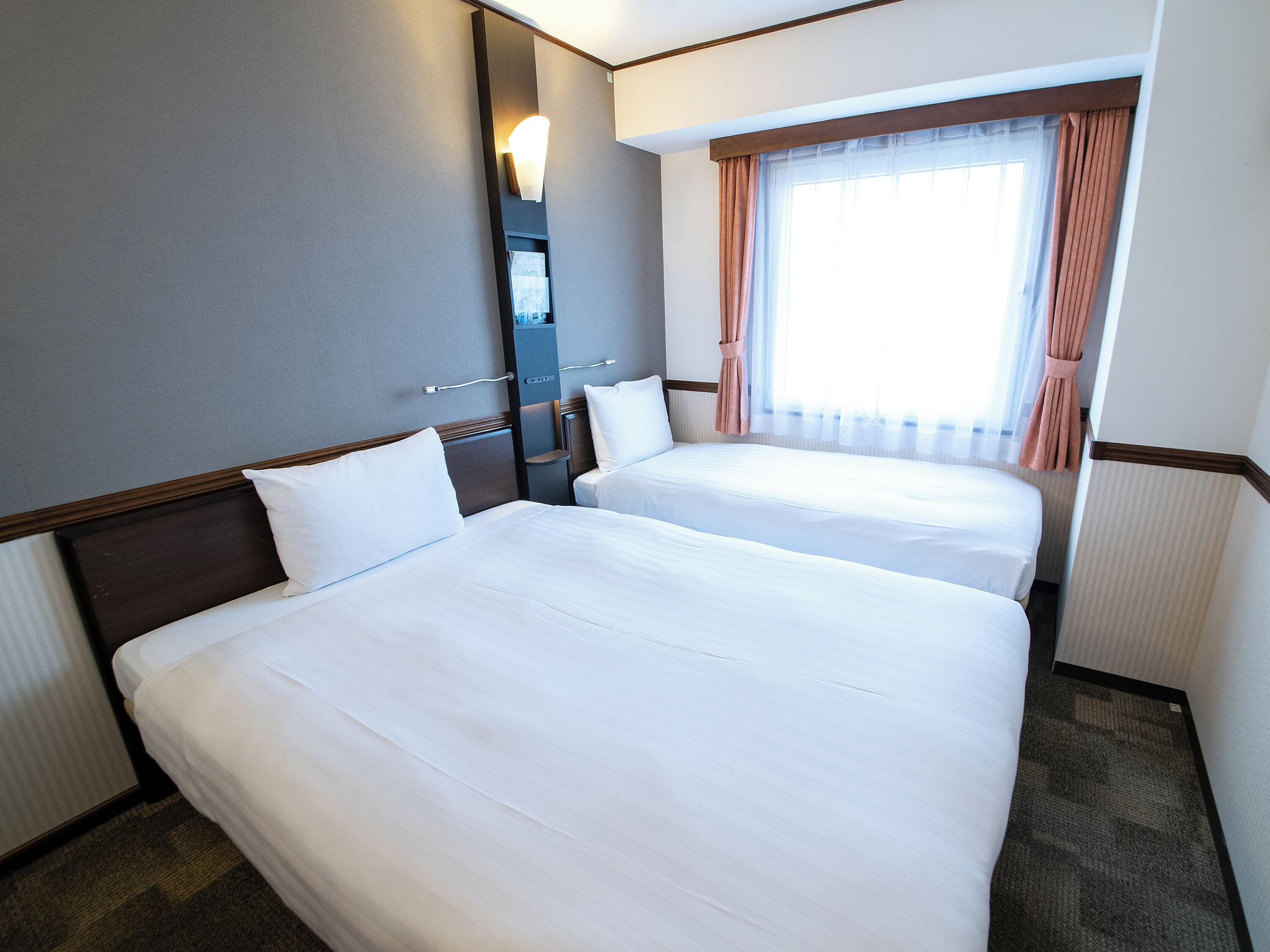 desk, laptop workspace, blackout curtains, iron/ironing board