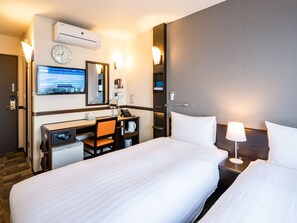 Desk, laptop workspace, blackout curtains, iron/ironing board