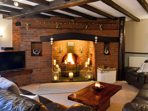 TV, fireplace