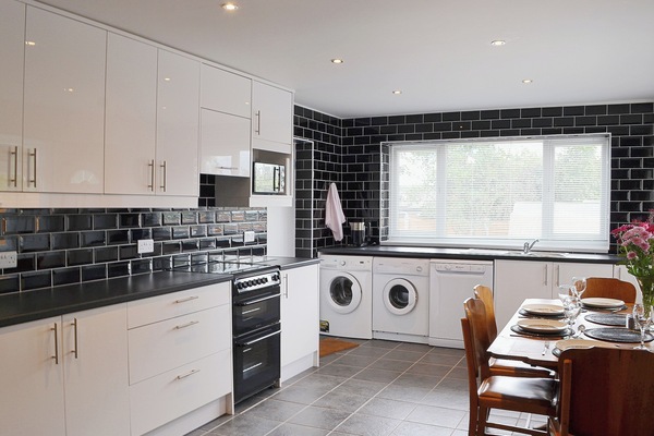 Contemporary tiling and lovely fitted kitchen units housing modern appliances | The Briar Rose, Shiney Row, near Houghton-le-Spring
