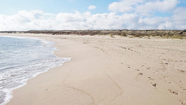A wide sandy beach with gentle waves, a clear sky, and dunes in the background. - 1 bedroom accommodation in Happisburgh (Happisburgh)