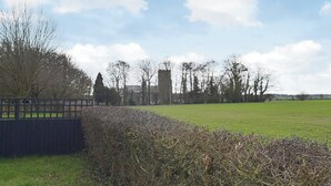 A rural landscape with a fenced field, a hedge, and a row of trees. - 2 bedroom accommodation in Debenham, near Framlingham (Debenham, near Framlingham)