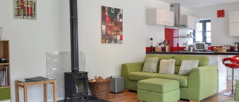TV, fireplace
