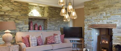TV, fireplace