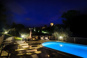 Outdoor pool, pool loungers
