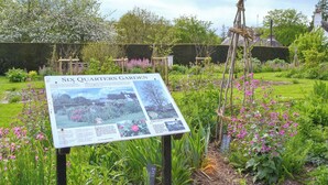 A garden with a signboard titled "Six Quarters Garden" and various plants and flowers. - 3 bedroom accommodation in Selborne, near Alton (Selborne, near Alton)