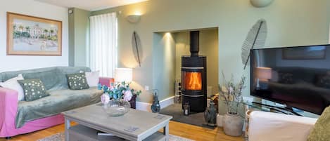 TV, fireplace