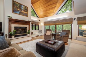 Smart TV, fireplace, video games, DVD player