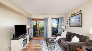 TV, fireplace, DVD player, video library