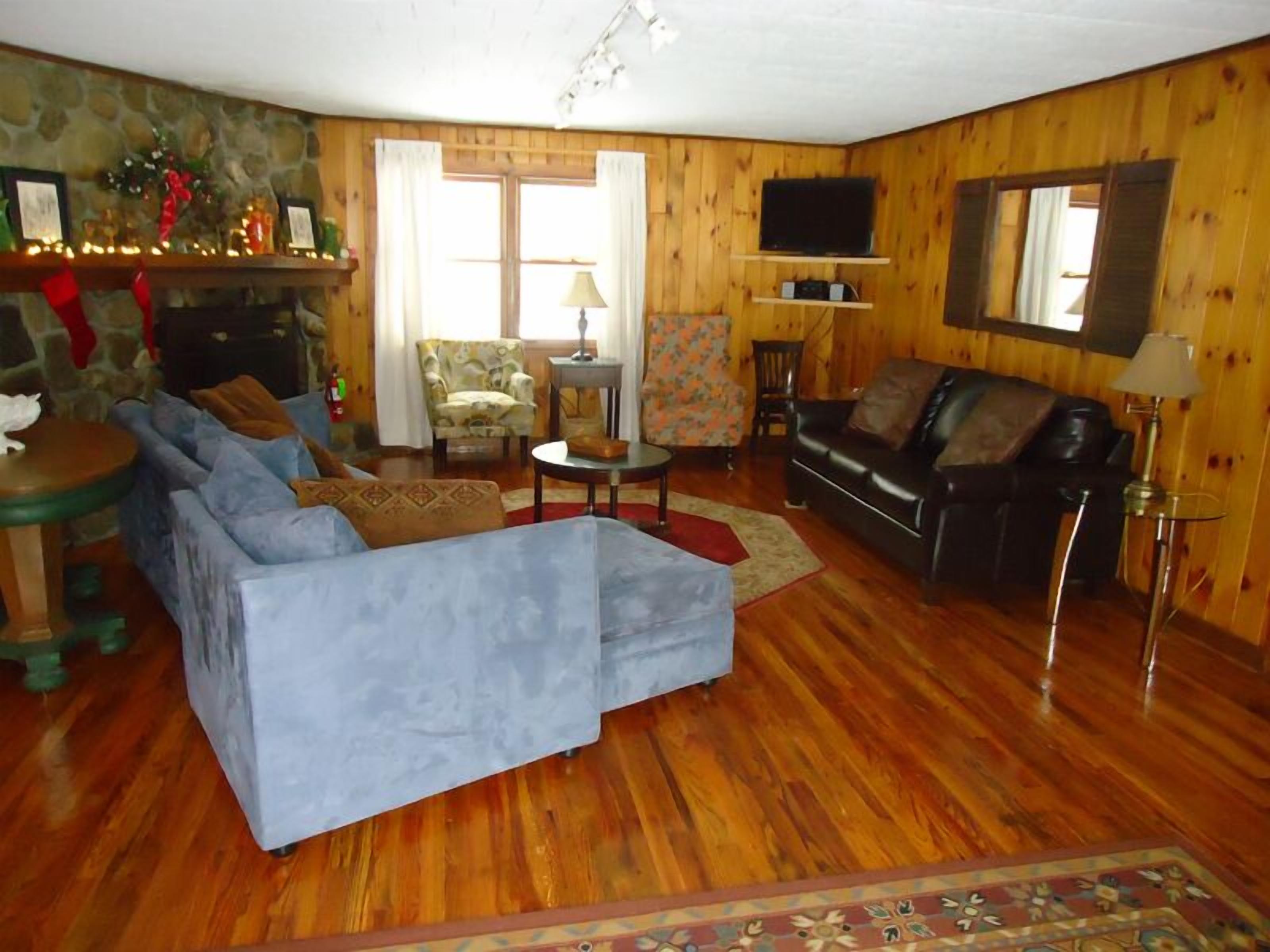 TV, fireplace, DVD player, books