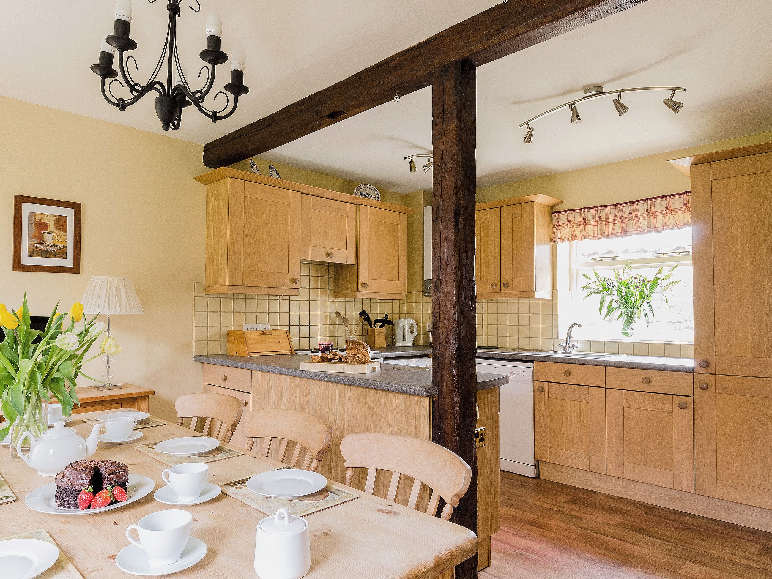 Dishwasher, highchair, cookware/dishes/utensils