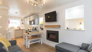 TV, fireplace