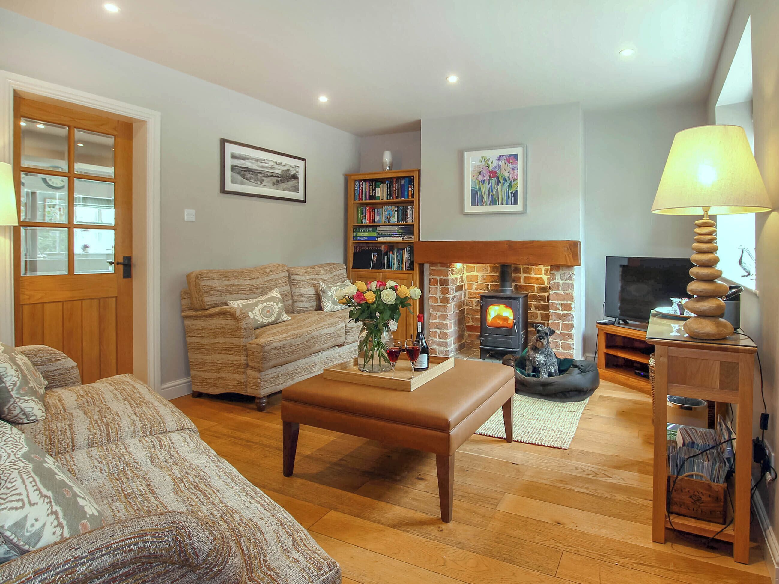 TV, fireplace