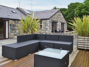 Terrace/patio - Spacious barn conversion with a riverside location. (Llanfaglan, Caernarfon)
