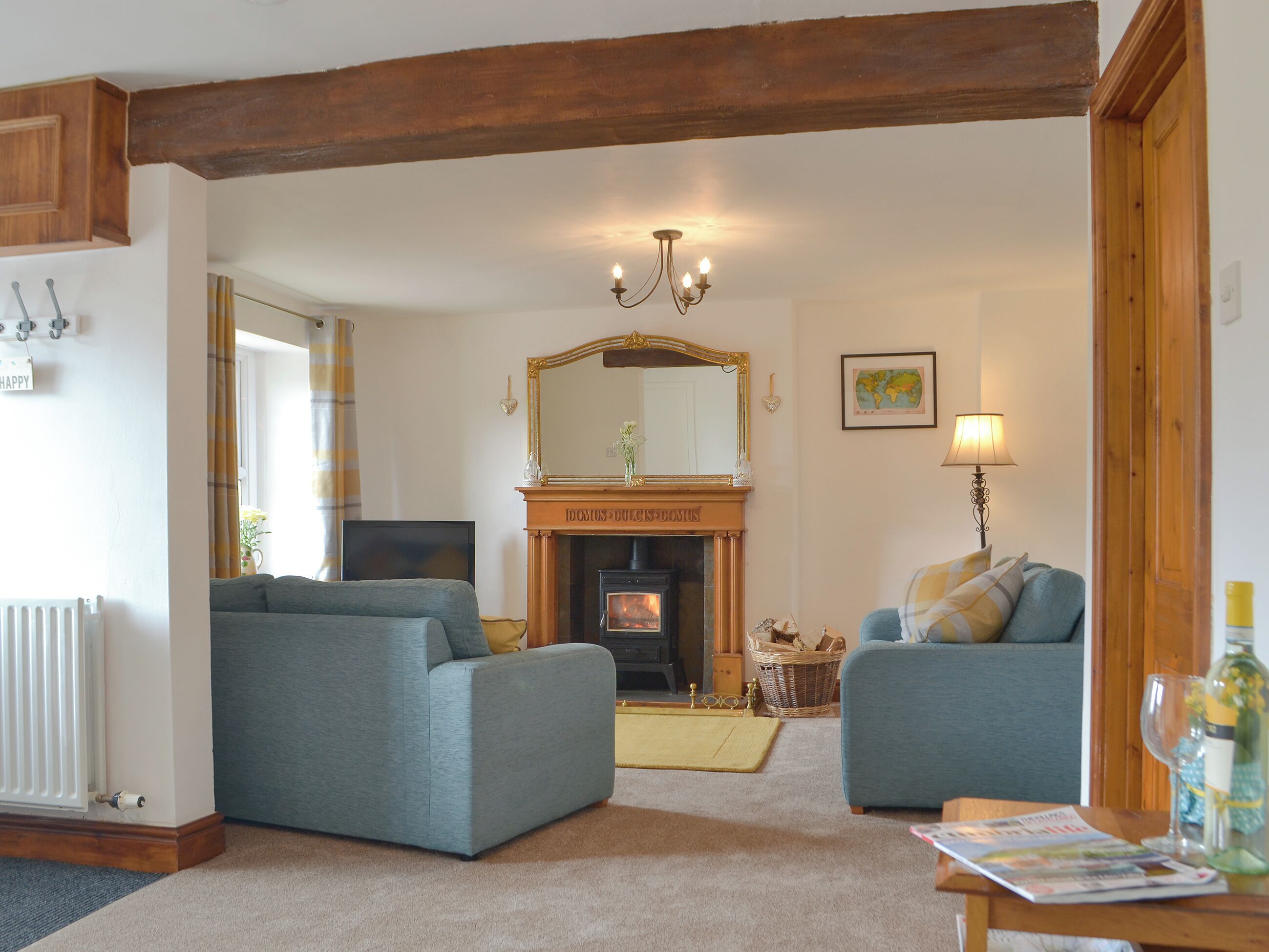 TV, fireplace