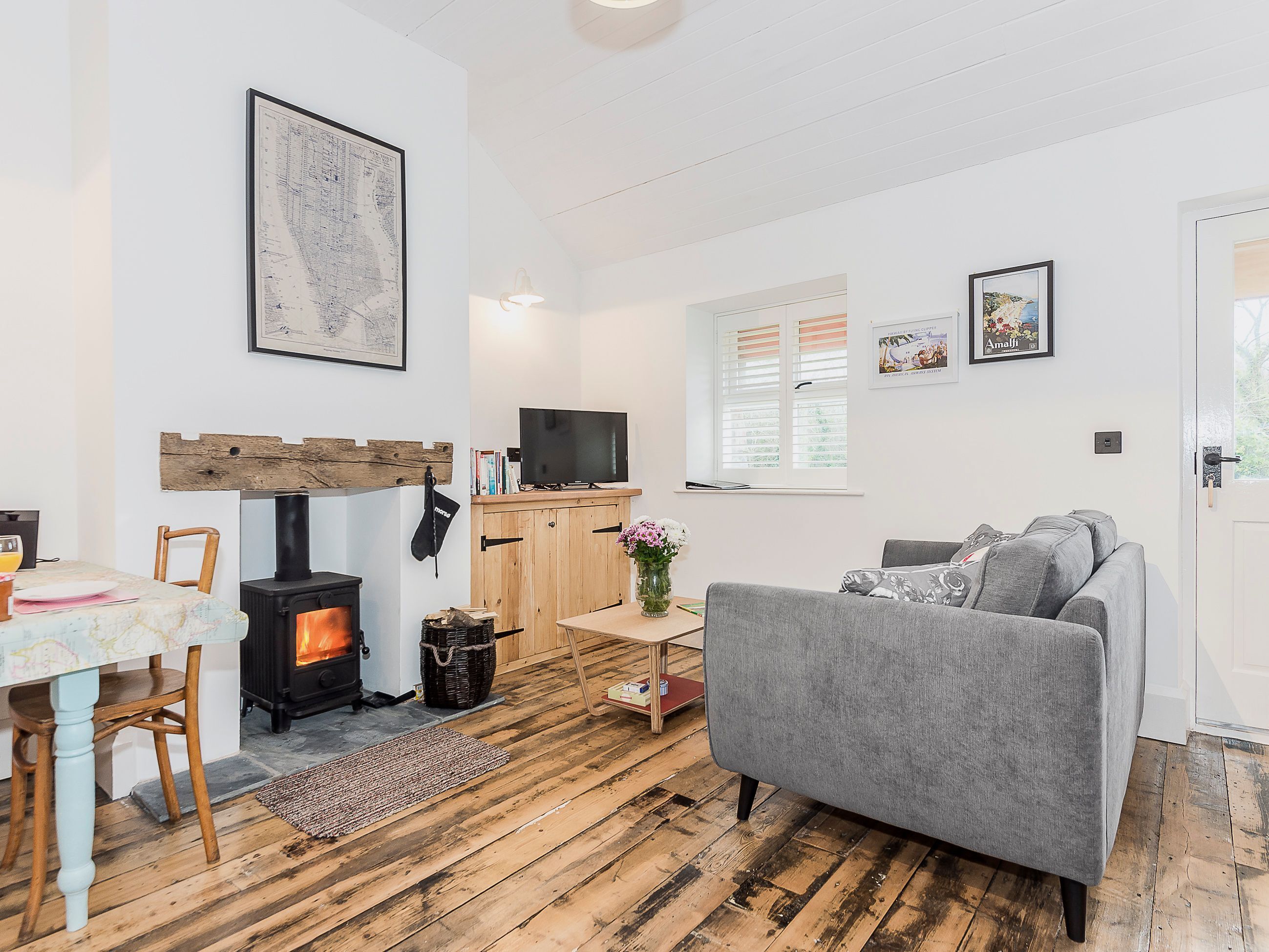 TV, fireplace