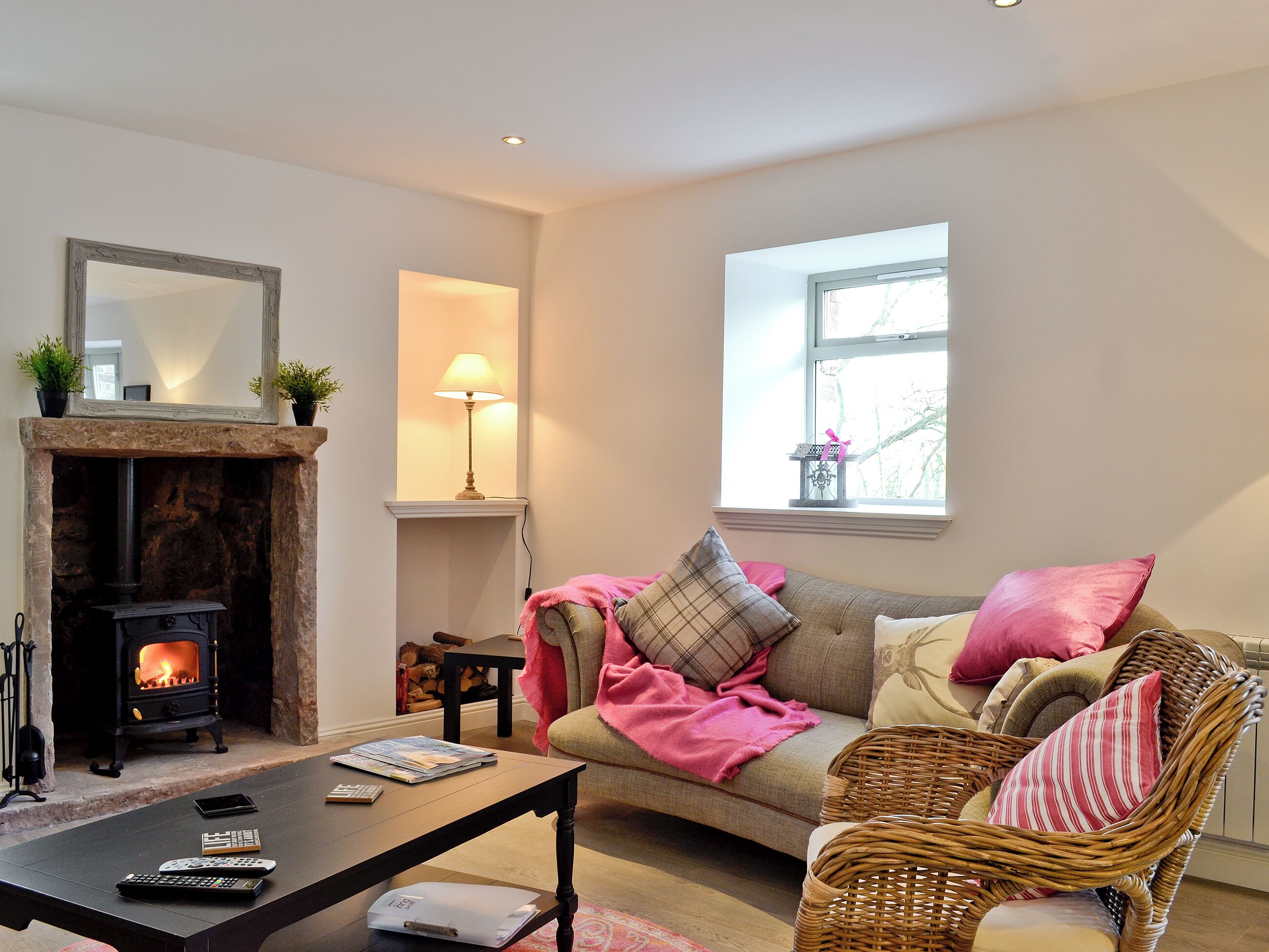 TV, fireplace