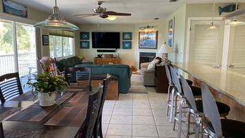 TV, fireplace, DVD player, video library