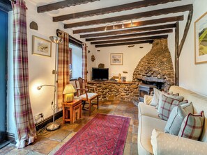 TV de tela plana, lareira