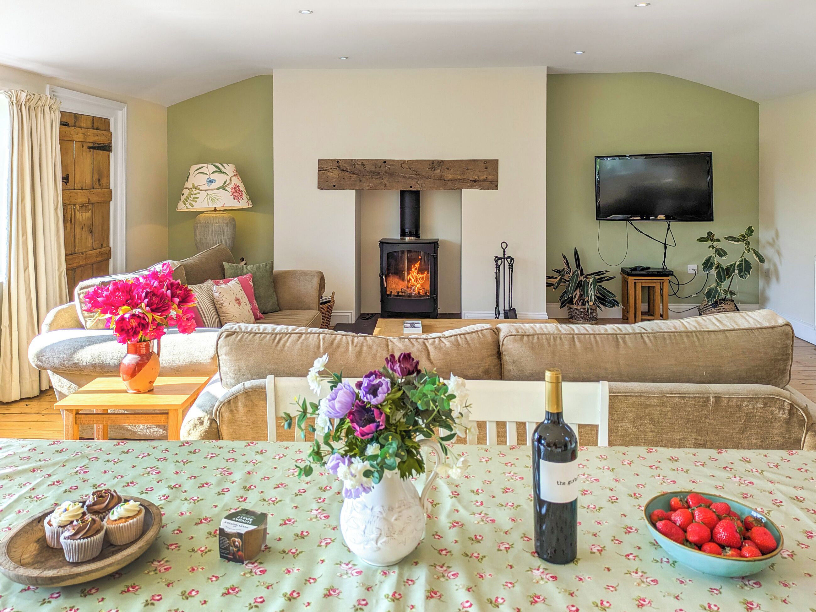 TV, fireplace