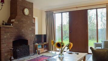 TV, fireplace