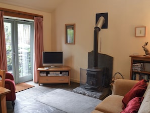 Televisión y chimenea 