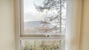A window with a view of a mountainous landscape and leafless trees. - Super location within woodland and a SSSI. (Glenridding, near Penrith)