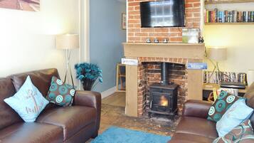 TV, fireplace