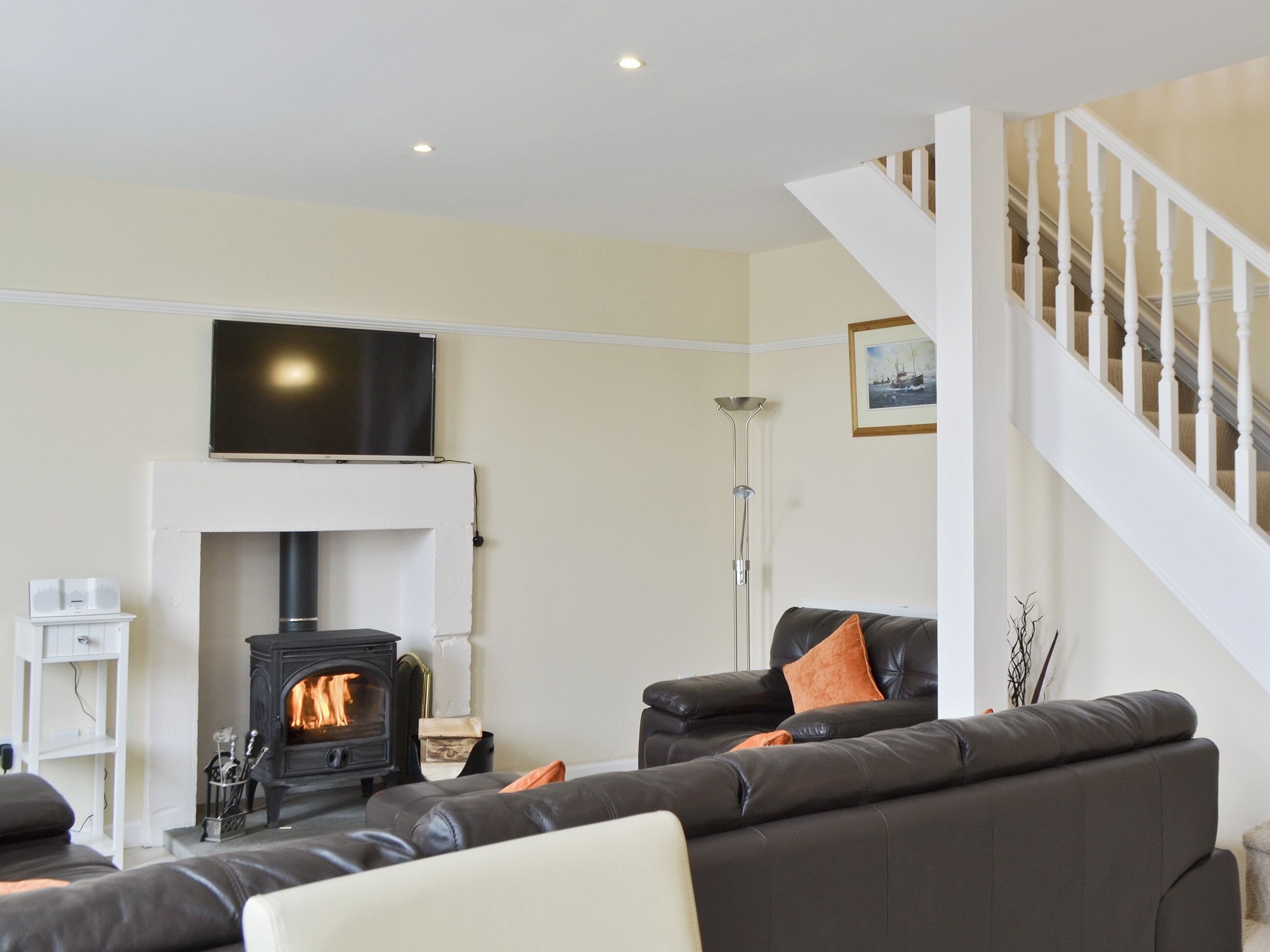 TV, fireplace