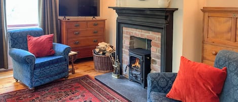 Televisión y chimenea