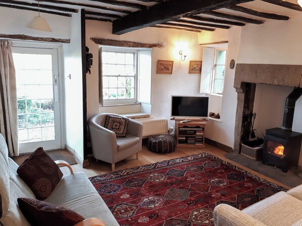 TV, fireplace