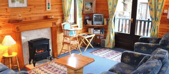 Pine log cabin situated in an ideal location for the outdoor enthusiast.