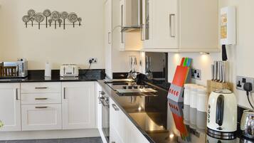 Dishwasher, high chair, cookware/dishes/utensils