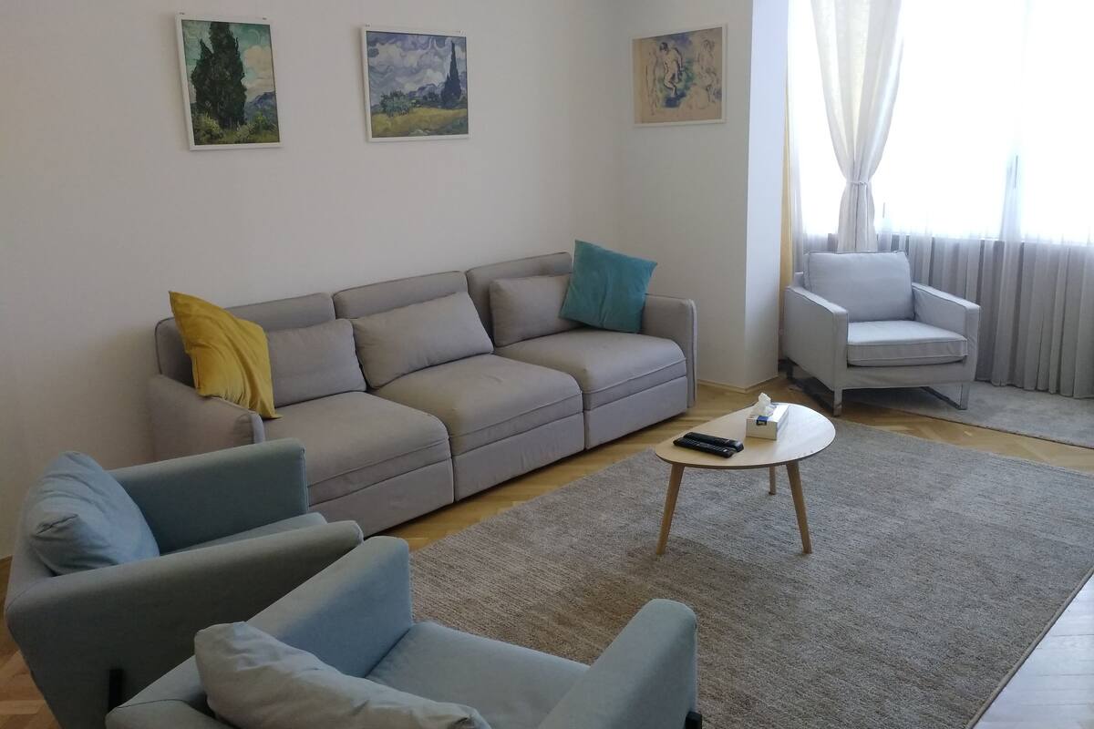 Superior Apartment, 1 Queen Bed with Sofa bed, Non Smoking, City View | Living room | Flat-screen TV