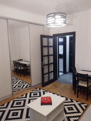 Superior Apartment, 1 Queen Bed with Sofa bed, Non Smoking, City View | Living area | Flat-screen TV - Black and White Apartments (Bucharest)