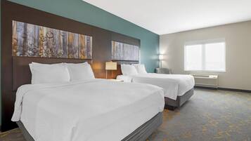 Standard Room, 2 Queen Beds, Non Smoking, Microwave | Desk, laptop workspace, blackout curtains, iron/ironing board